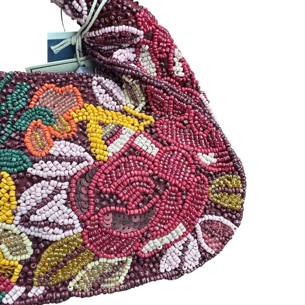 Burgundy Multi Hobo Beaded Floral Garden Bag NWT